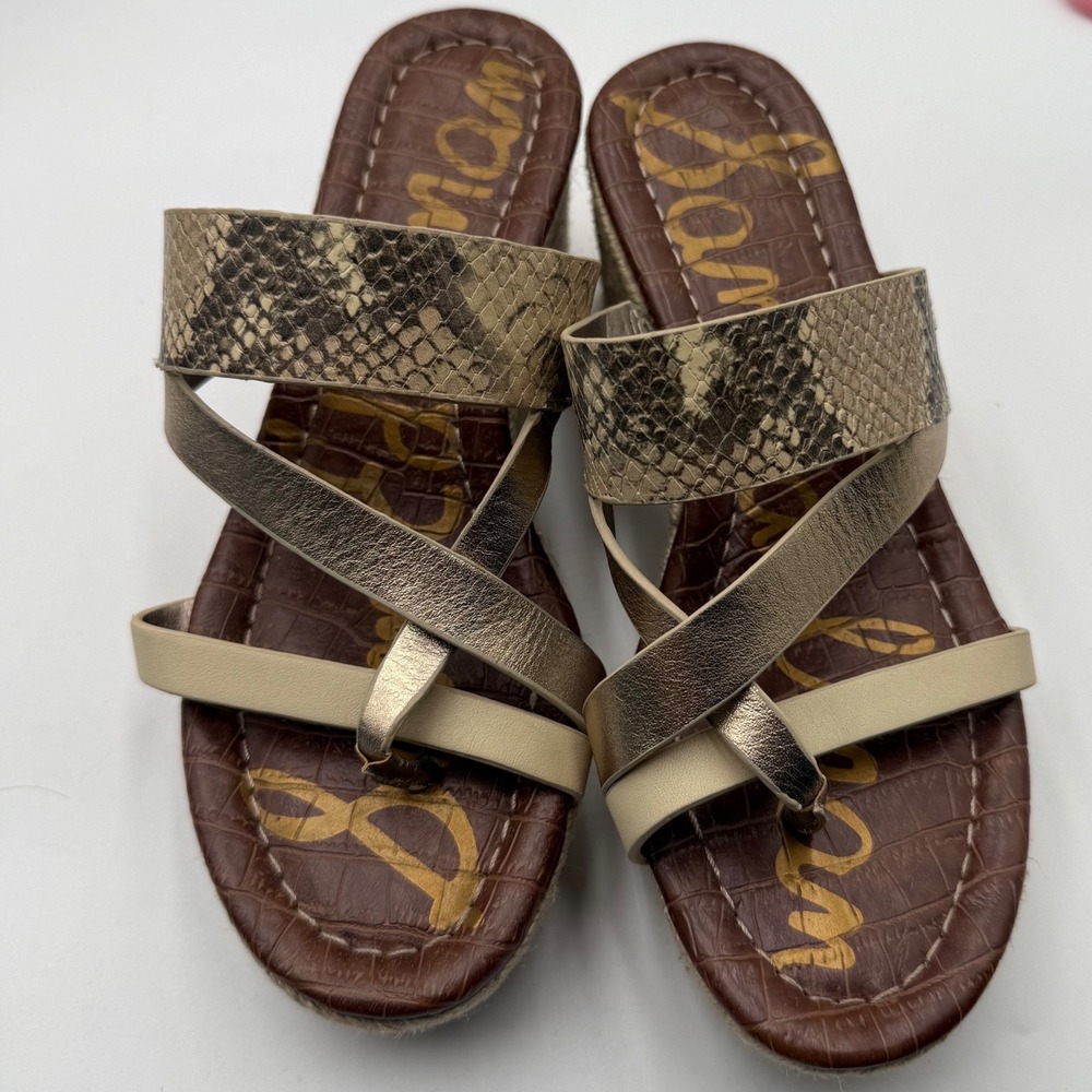 Sam Edelman Raleigh Espadrille Wedge Sandals Snake Print Leather Womens 6M